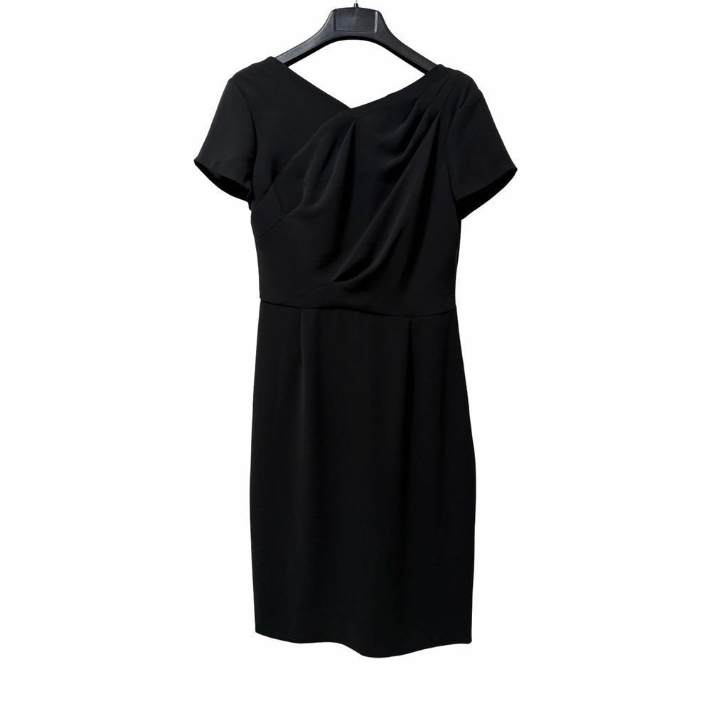 Brooks Brothers Crepe Faux Wrap Knee Length Dress Size 6 Black Office Modest NEW